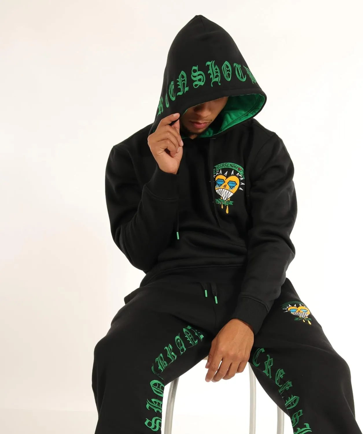 SCREENSHOT FLEECE HOODIE 3202 Mens Urban Streetwear Graffiti Embroidery Patch Fleece Pullover Hoodie Sweatshirt Top