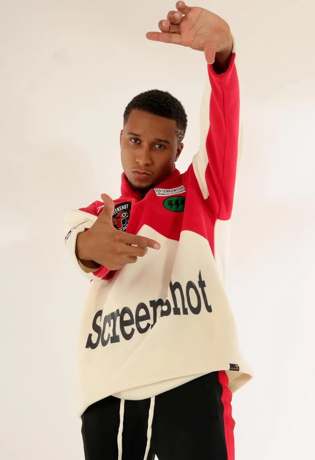 SCREENSHOT FLEECE HOODIE 3202 Mens Urban Streetwear Graffiti Embroidery Patch Fleece Pullover Hoodie Sweatshirt Top