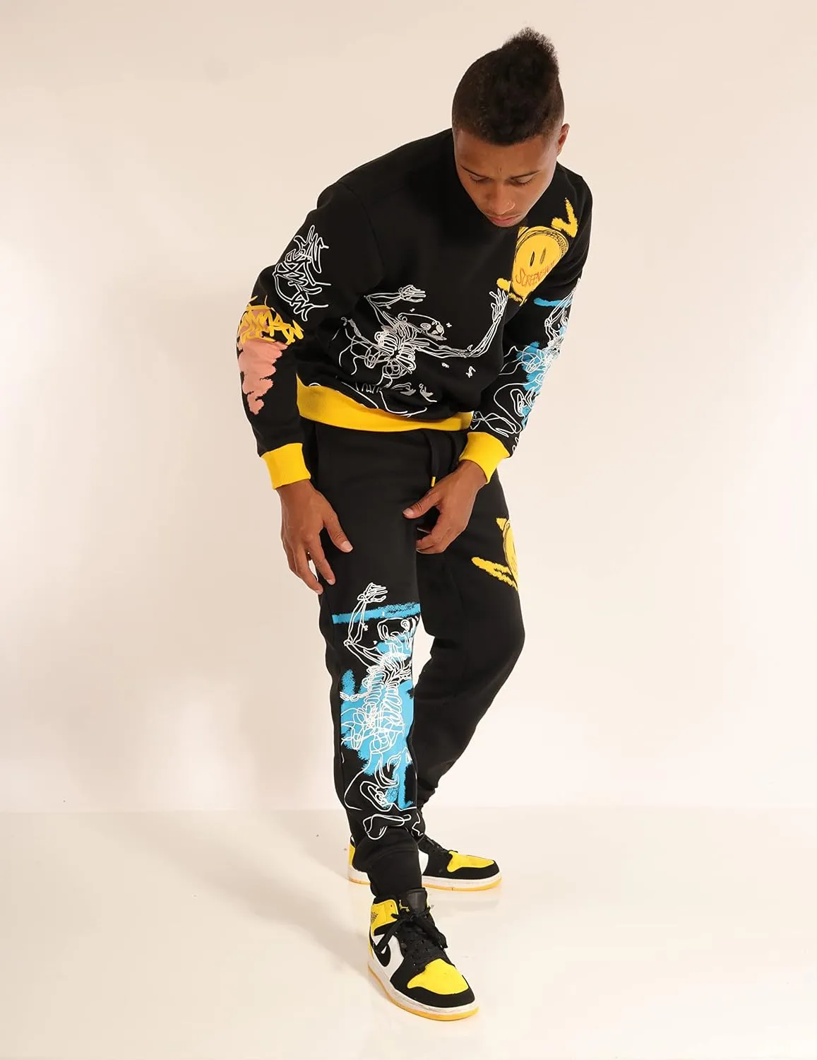 SCREENSHOT Mens Urban NYC Graffiti Hip Hop Fleece Pants Active Fashion Drawstring Sweatpants Bottoms