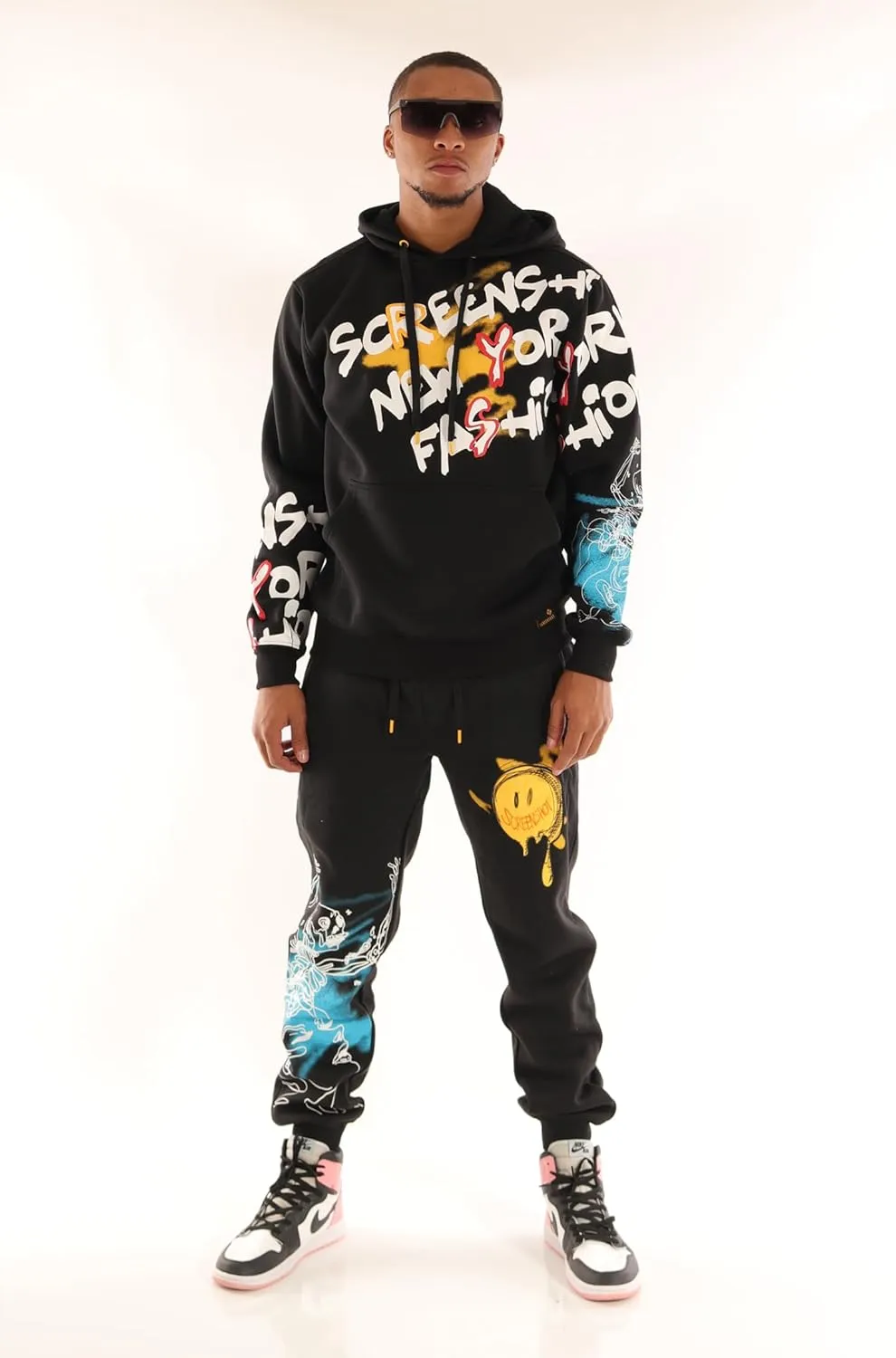 SCREENSHOT Mens Urban NYC Graffiti Hip Hop Fleece Pants Active Fashion Drawstring Sweatpants Bottoms