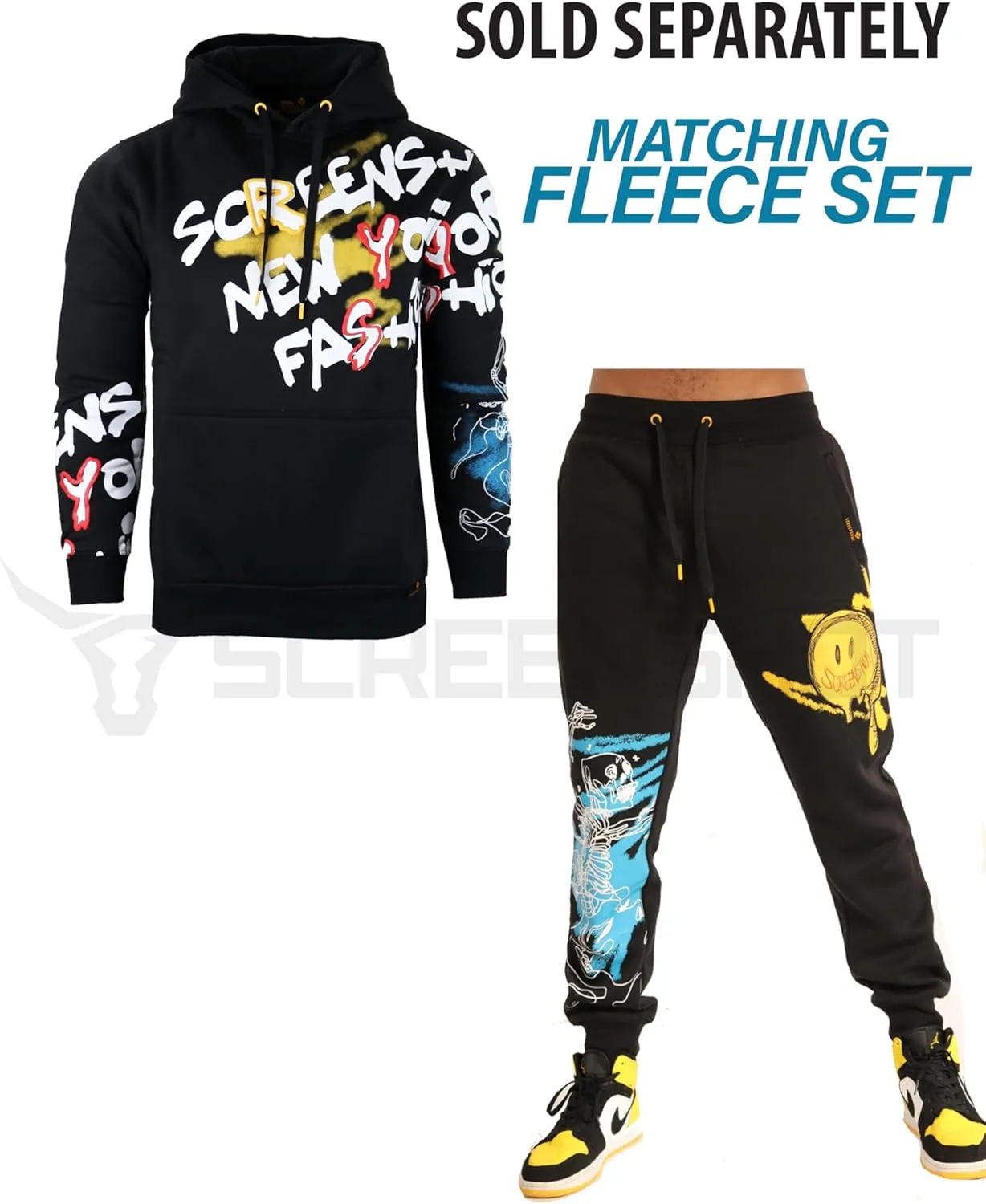 SCREENSHOT Mens Urban NYC Graffiti Hip Hop Fleece Pants Active Fashion Drawstring Sweatpants Bottoms