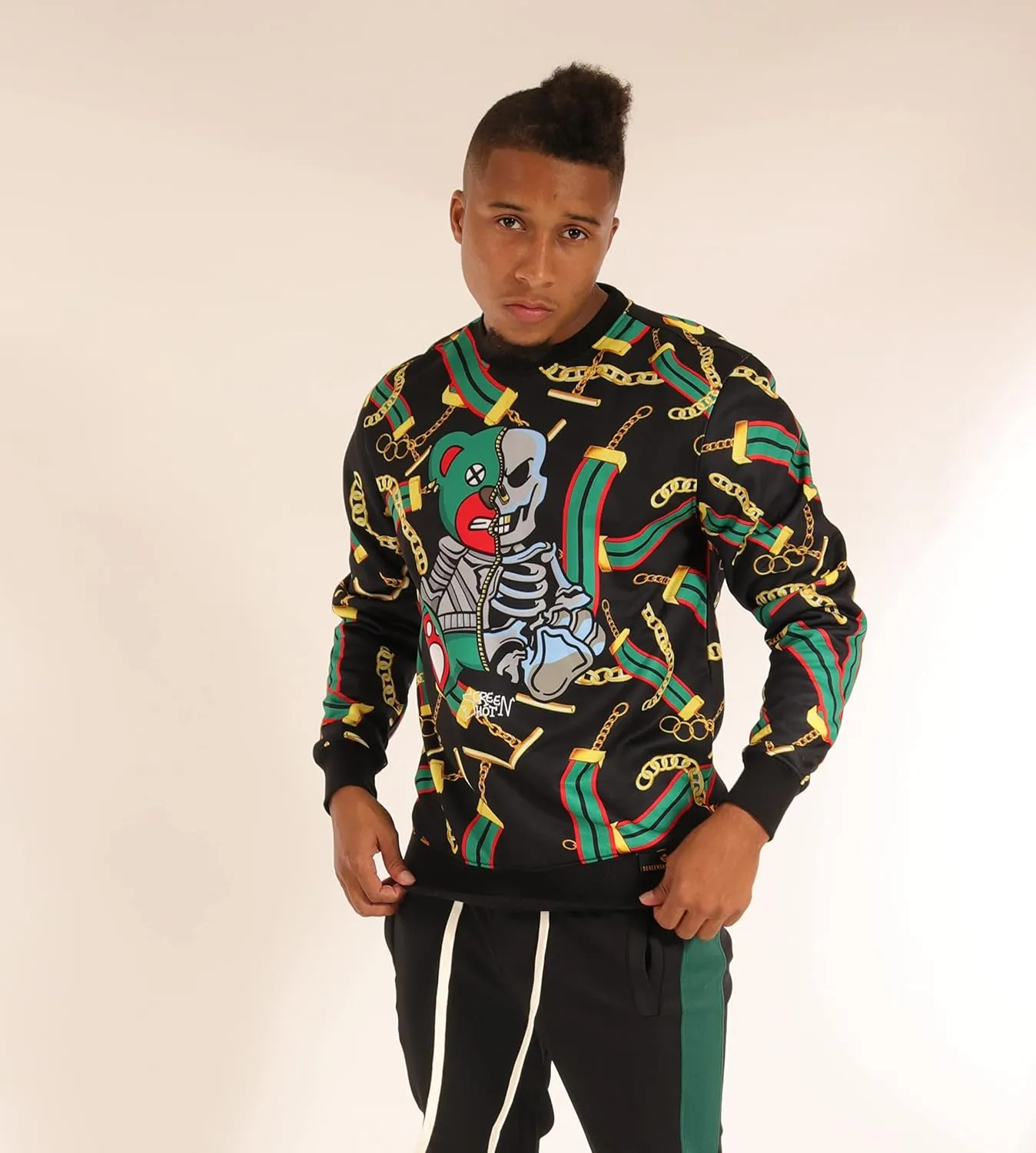 SCREENSHOT Mens Urban NYC Graffiti Hip Hop Fleece Pullover Active Fashion Crew Neck Sweatshirt Top
