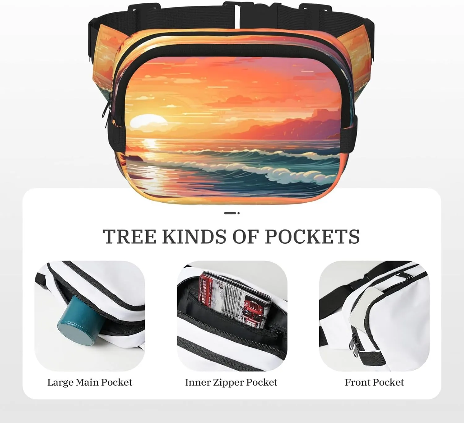 Sea Ocean Tropical Leaf Funny Pack Waist Pack for Women Men, Double Layer Pack for Workout Running Travelling