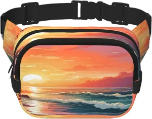 Sea Ocean Tropical Leaf Funny Pack Waist Pack for Women Men, Double Layer Pack for Workout Running Travelling