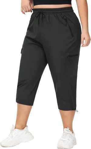 SEKINO Women's Plus Size Cargo Hiking Capris Pants Lightweight Quick Dry Travel Athletic Workout Outdoor Zipper Pockets Pants