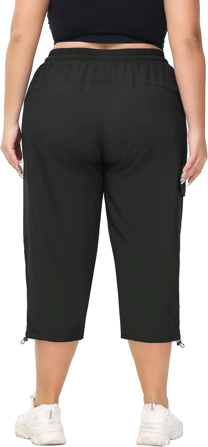 SEKINO Women's Plus Size Cargo Hiking Capris Pants Lightweight Quick Dry Travel Athletic Workout Outdoor Zipper Pockets Pants