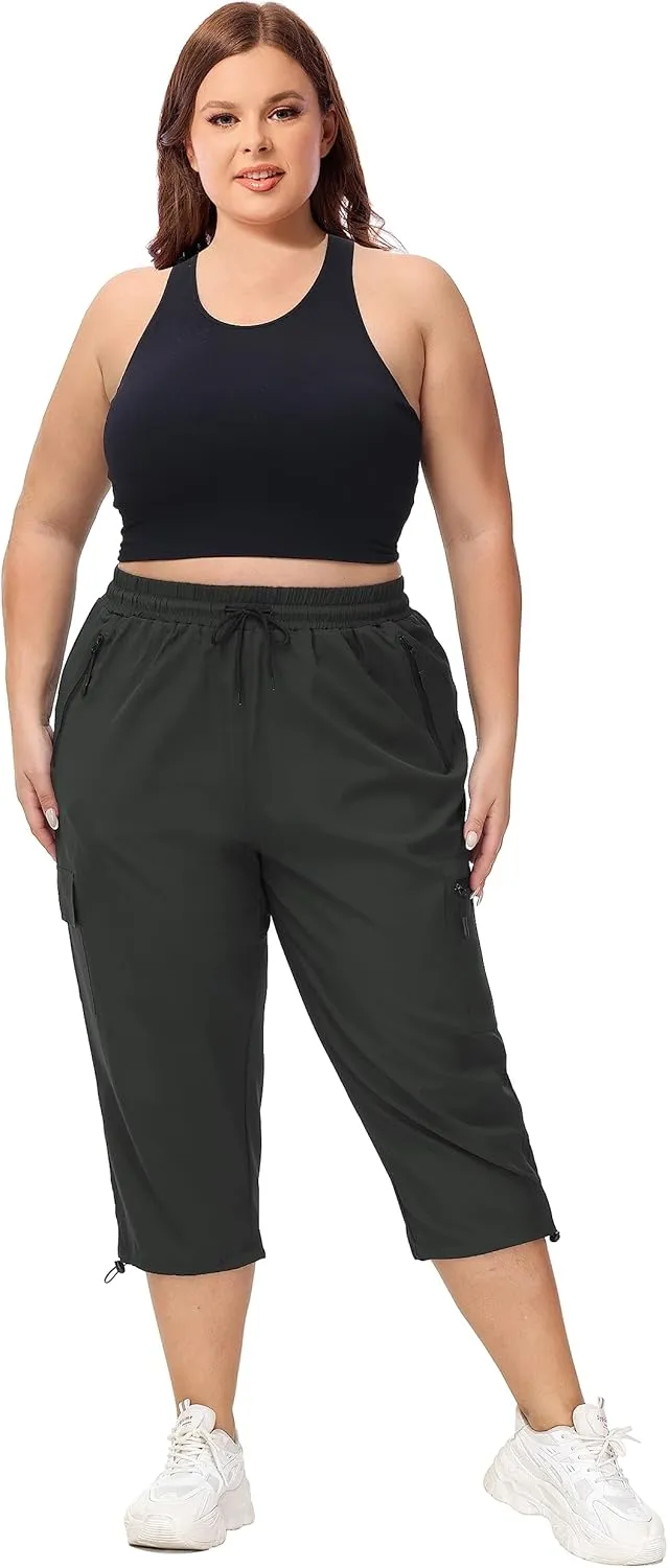 SEKINO Women's Plus Size Cargo Hiking Capris Pants Lightweight Quick Dry Travel Athletic Workout Outdoor Zipper Pockets Pants