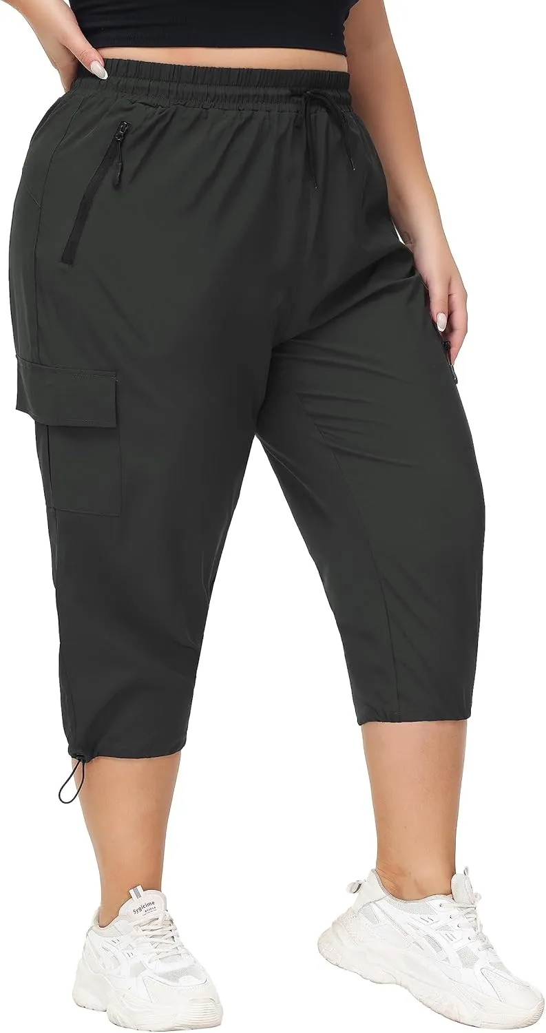 SEKINO Women's Plus Size Cargo Hiking Capris Pants Lightweight Quick Dry Travel Athletic Workout Outdoor Zipper Pockets Pants