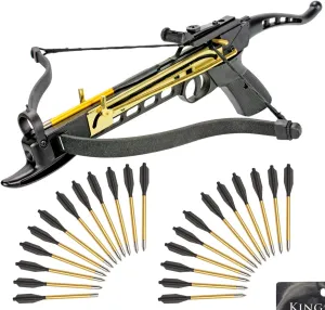 Self-Cocking Crossbow Bundle with Adjustable Sights, Spare Crossbow String and Caps, 27 Aluminim Arrow Bolt Set