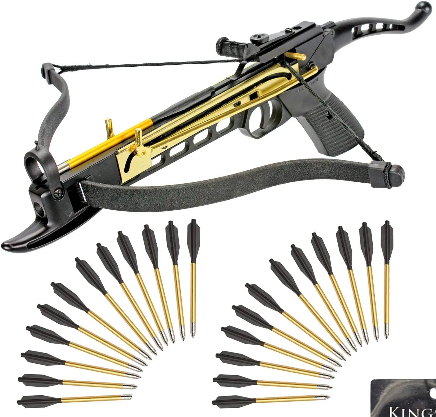 Self-Cocking Crossbow Bundle with Adjustable Sights, Spare Crossbow String and Caps, 27 Aluminim Arrow Bolt Set