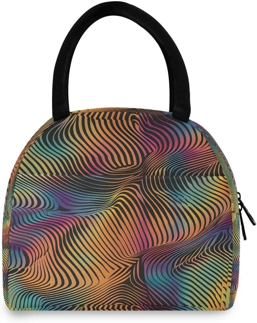 senya Lunch Bag Tote Bag Picnic Travel Cooler Lunch Holder Yellow Stripe Graffiti Lunch Handbags Box