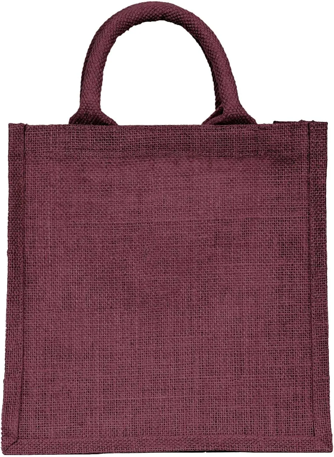 Set of 4 Reusable Jute Tote Bags – Lined, with Gusset & Soft Handles – 10x10x4" – Wine, Pink, Green & Orange