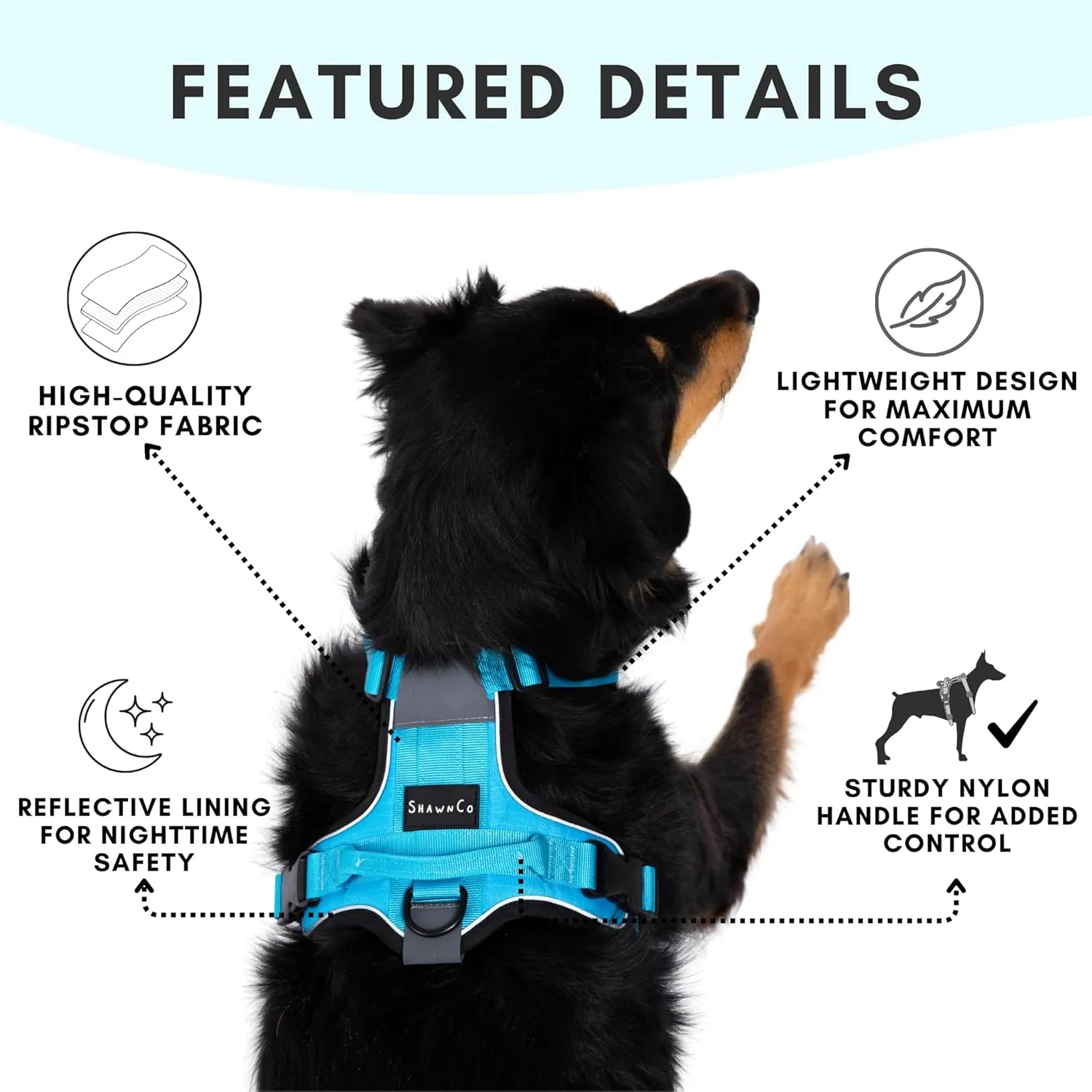 ShawnCo Basecamp Dog Harness, No-Pull Pet Vest with 3 Leash Clips, Padded, Reflective, Lightweight and Adjustable Harness with Handle for Small, Medium and Large Dogs (ICY Lilac, M)