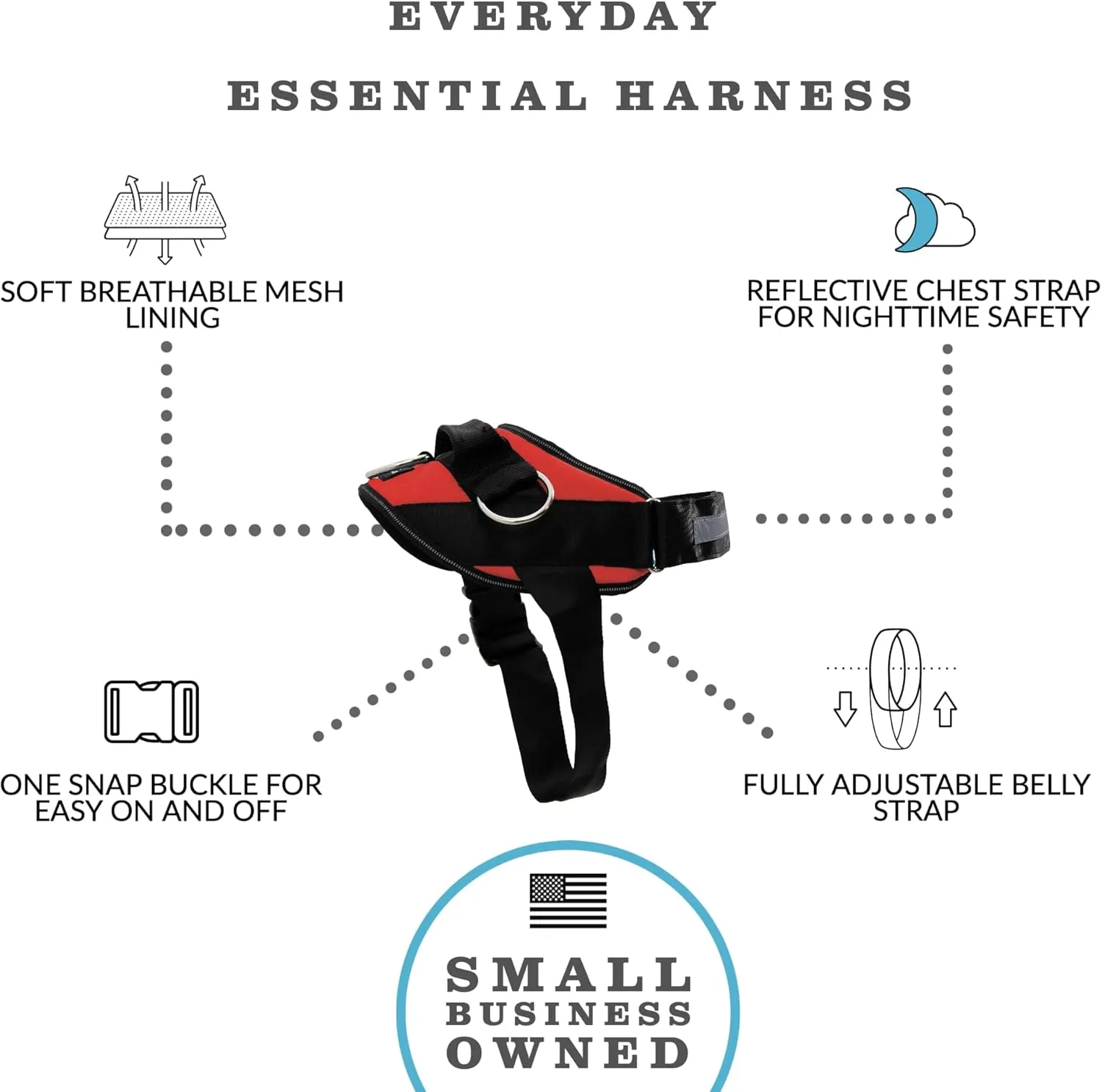 ShawnCo Essential Dog Harness, No-Pull Pet Vest with 3 Leash Clips, No Choke, Reflective, Adjustable and Padded, for Easy Walking and Training for Small, Medium and Large Dogs (Mustang Red, L)