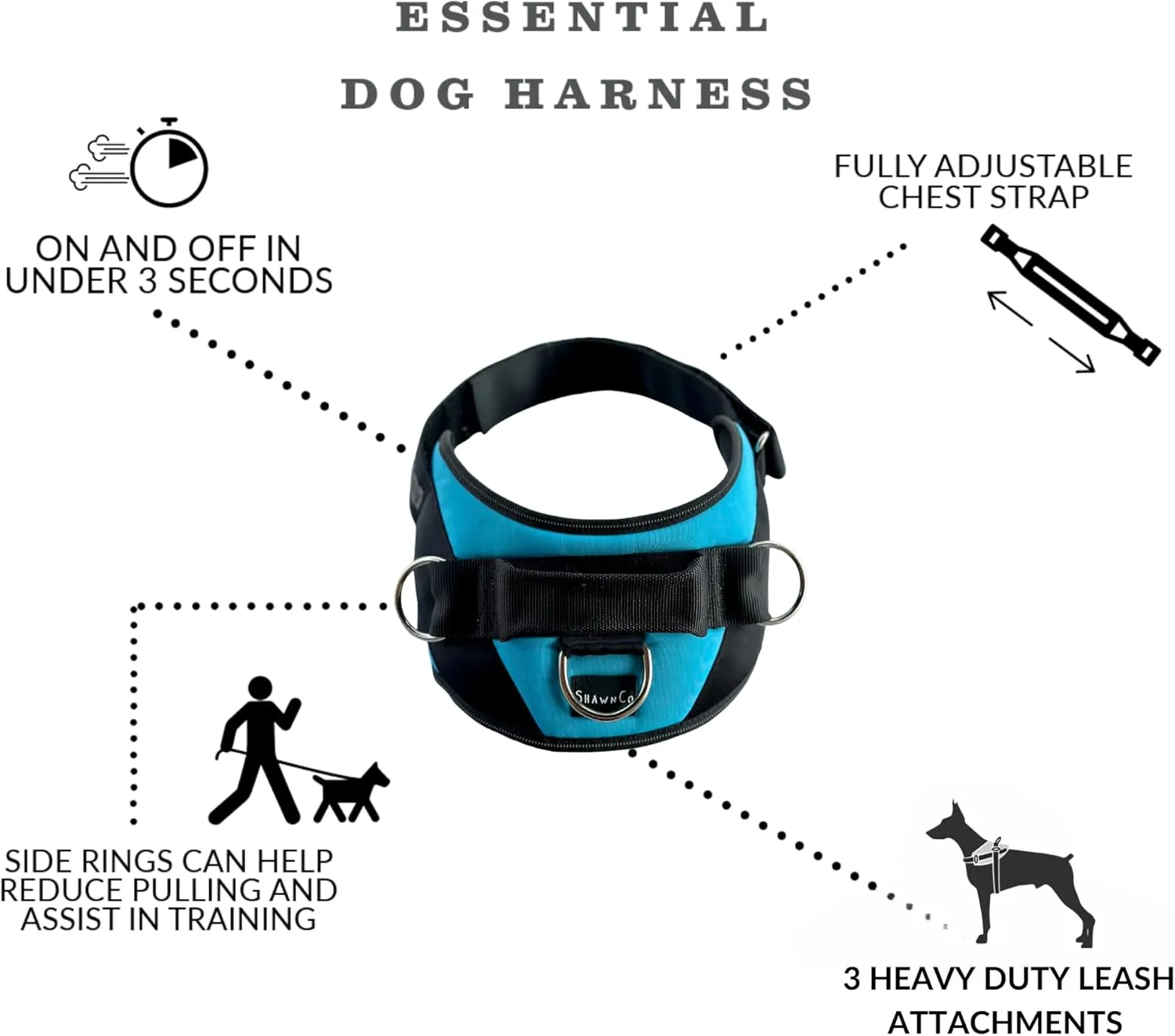 ShawnCo Essential Dog Harness, No-Pull Pet Vest with 3 Leash Clips, No Choke, Reflective, Adjustable and Padded, for Easy Walking and Training for Small, Medium and Large Dogs (Orchid, M)