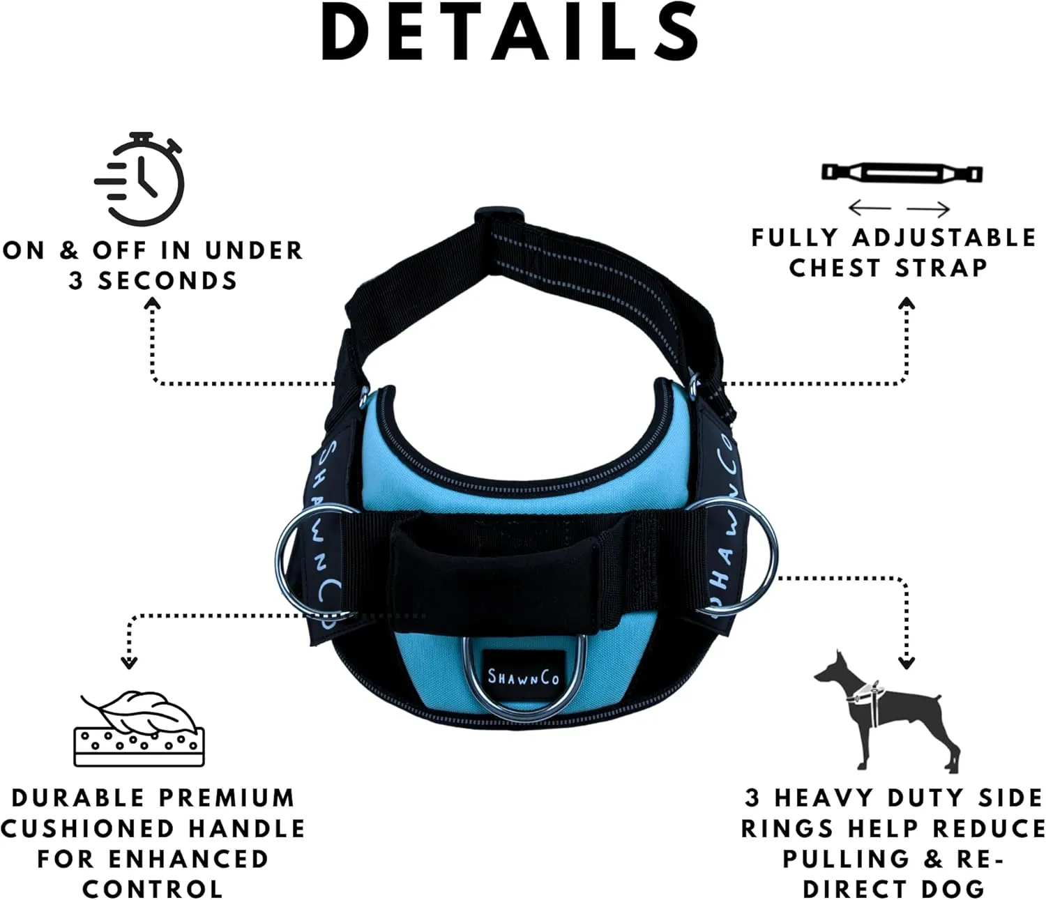 ShawnCo Essential Pro Dog Harness, No-Pull Pet Vest with 3 Leash Clips and Removable, Reflective Side Patches, Adjustable and Padded Harness for Small, Medium and Large Dogs (Orchid, M)