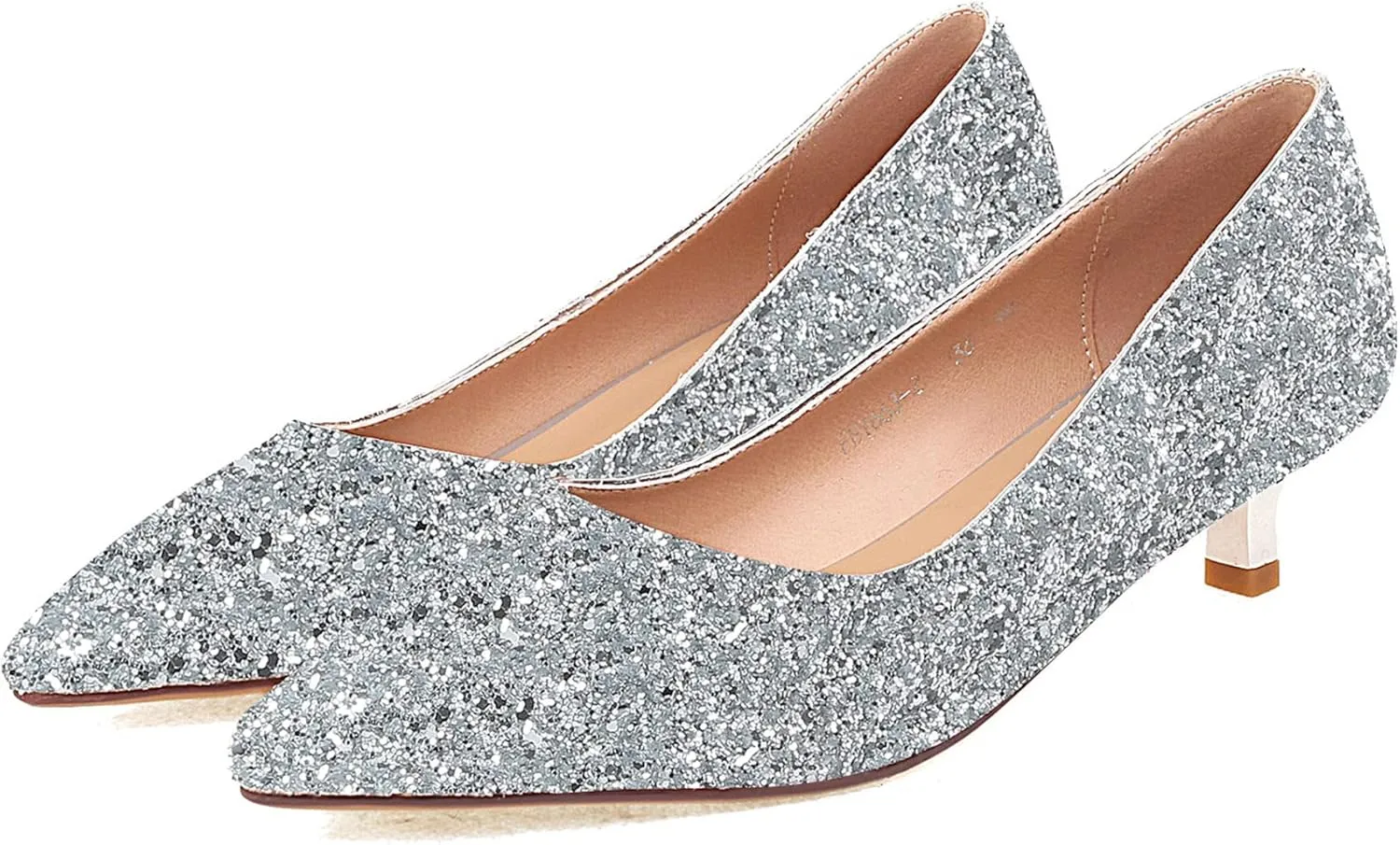 SHEMEE Women's Sequin Kitten Heel Wedding Pumps Pointed Toe Sparkly Party Wear Glitter Bridal Shoes