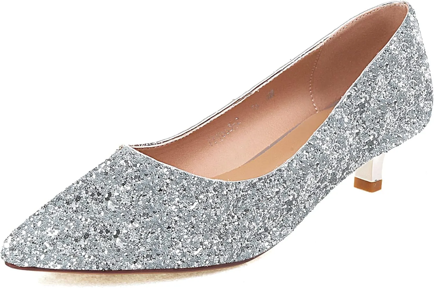 SHEMEE Women's Sequin Kitten Heel Wedding Pumps Pointed Toe Sparkly Party Wear Glitter Bridal Shoes