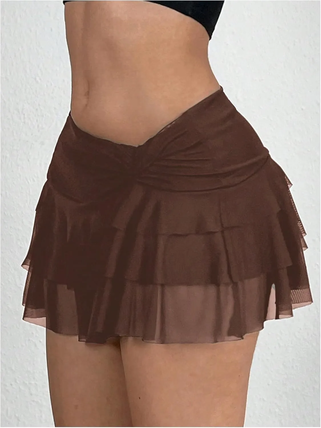 SHENHE Women's Low Rise Ruffle Mini Skirt Ruched Layered Flowy Y2k Coquette Short Skirt