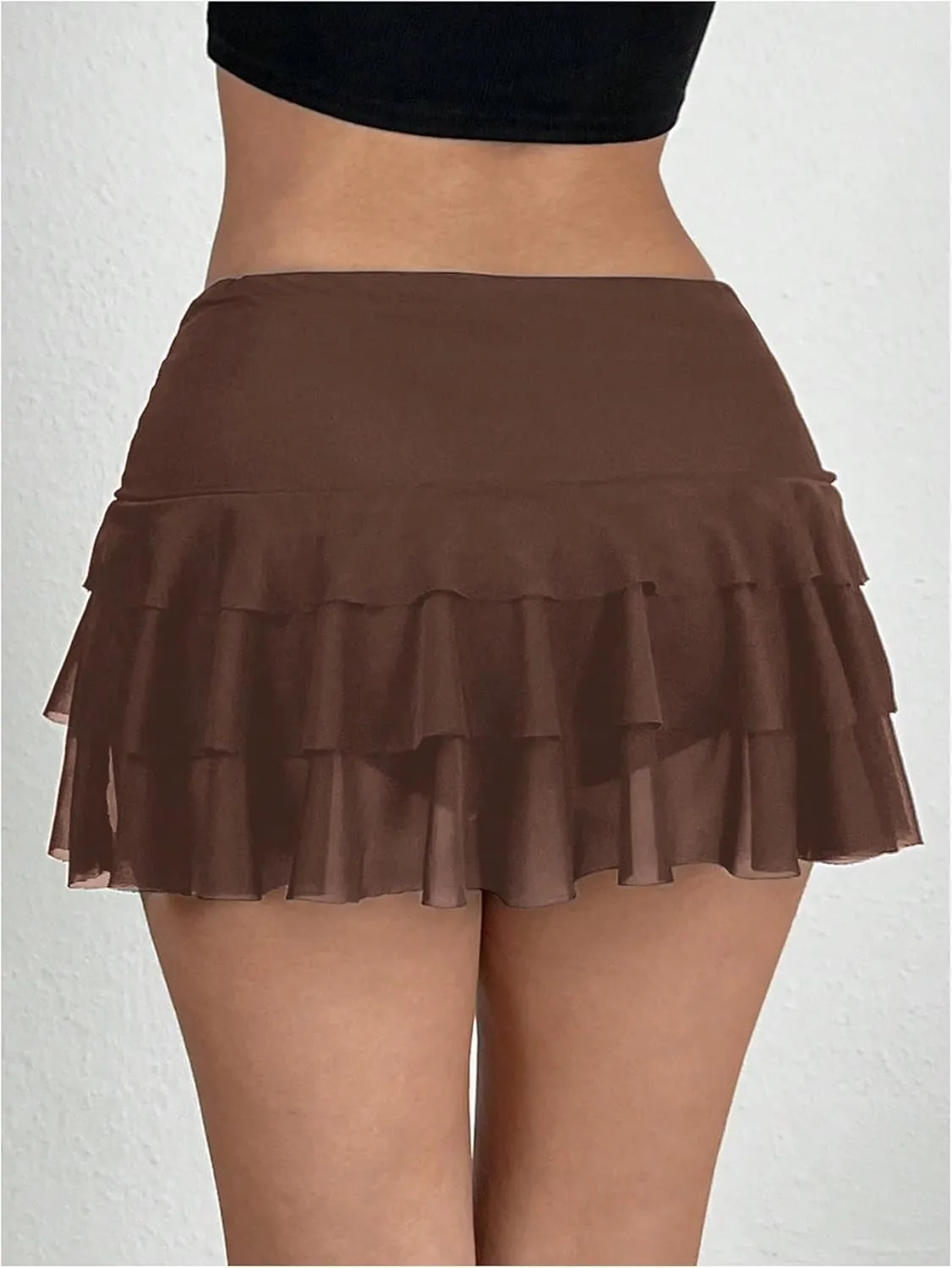 SHENHE Women's Low Rise Ruffle Mini Skirt Ruched Layered Flowy Y2k Coquette Short Skirt