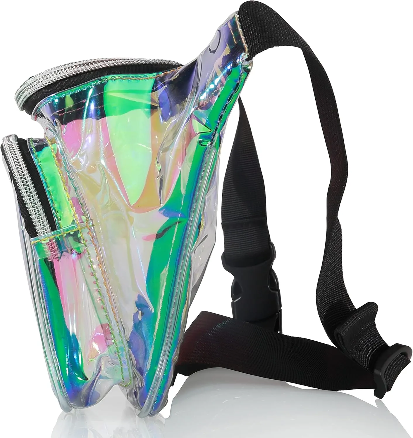 Shiny Neon Fanny Bag for Women Rave Festival Hologram Bum Travel Waist Pack (Clear Iridescent)