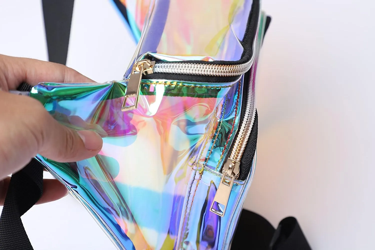 Shiny Neon Fanny Bag for Women Rave Festival Hologram Bum Travel Waist Pack (Clear Iridescent)