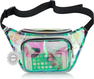 Shiny Neon Fanny Bag for Women Rave Festival Hologram Bum Travel Waist Pack (Clear Iridescent)