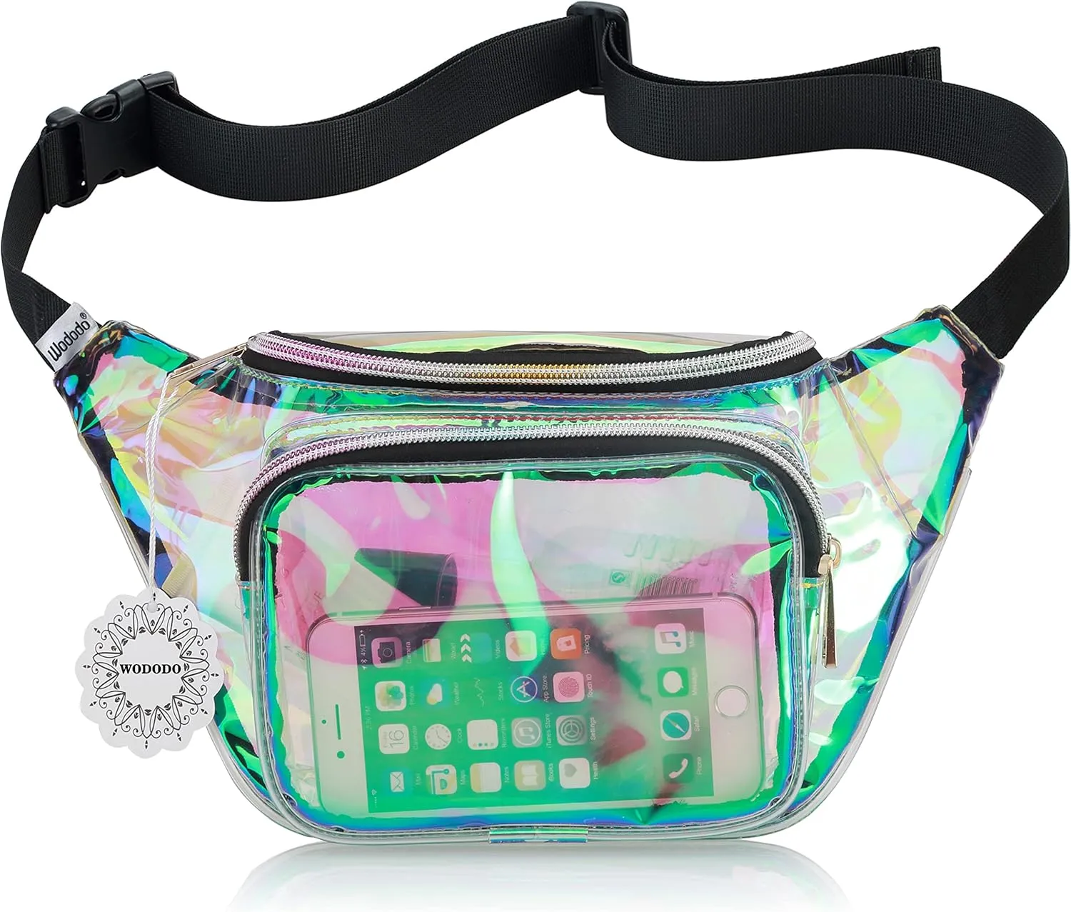 Shiny Neon Fanny Bag for Women Rave Festival Hologram Bum Travel Waist Pack (Clear Iridescent)