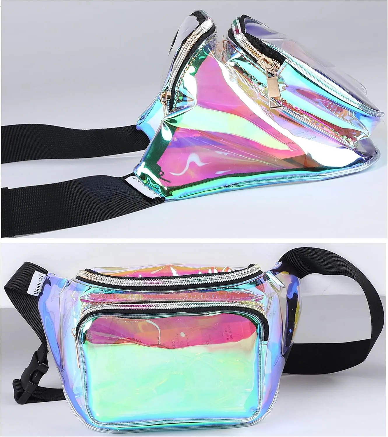 Shiny Neon Fanny Bag for Women Rave Festival Hologram Bum Travel Waist Pack (Clear Iridescent)