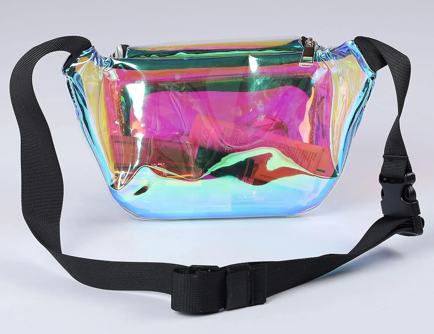 Shiny Neon Fanny Bag for Women Rave Festival Hologram Bum Travel Waist Pack (Clear Iridescent)