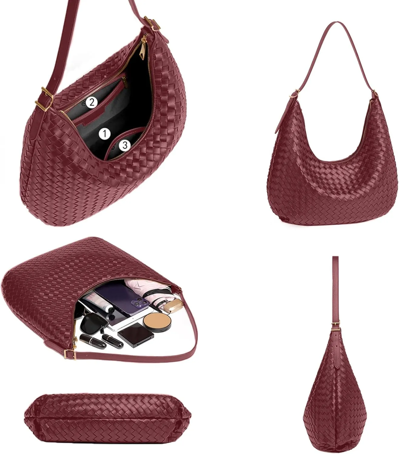 Shoulder Handbags Shoulder Bag for Women Totes Woven Vegan Leather Bag Hand Bag Working Lightweight Bags With Zipper