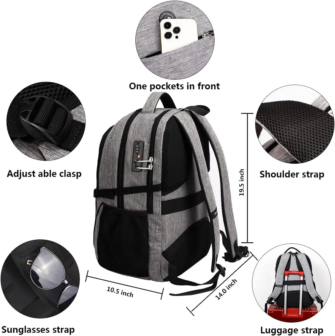 SHRRADOO Anti Theft Laptop Backpack Travel Backpacks with usb Charging Port for Women Men College Backpack Computer Bag Fits 17 Inch Laptop,Black