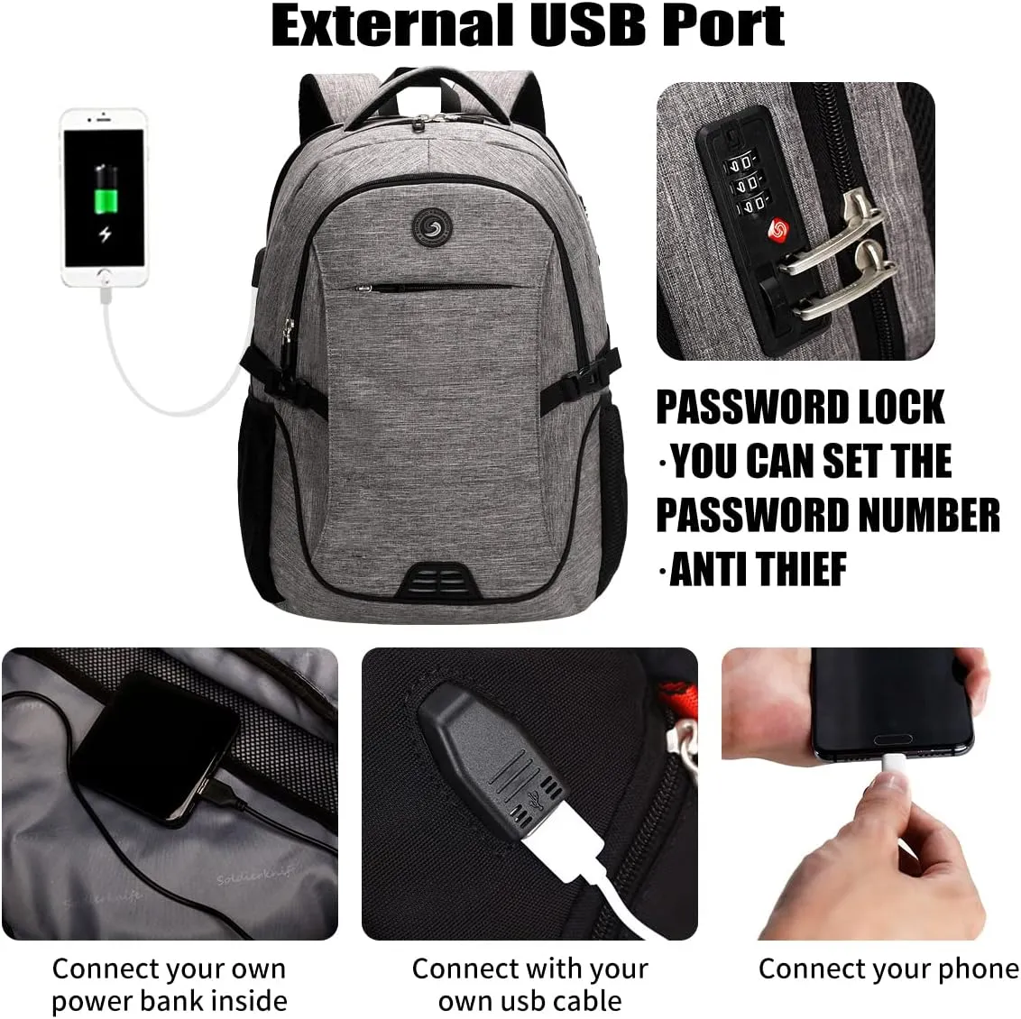 SHRRADOO Anti Theft Laptop Backpack Travel Backpacks with usb Charging Port for Women Men College Backpack Computer Bag Fits 17 Inch Laptop,Black