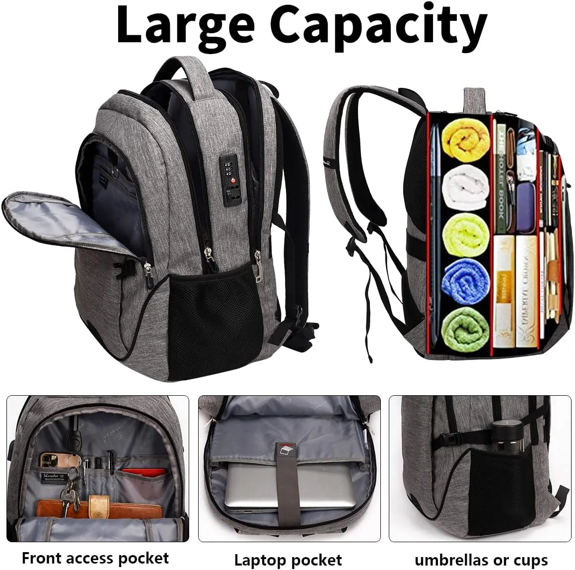 SHRRADOO Anti Theft Laptop Backpack Travel Backpacks with usb Charging Port for Women Men College Backpack Computer Bag Fits 17 Inch Laptop,Black
