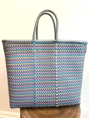Silver with Multicolor Woven Tote
