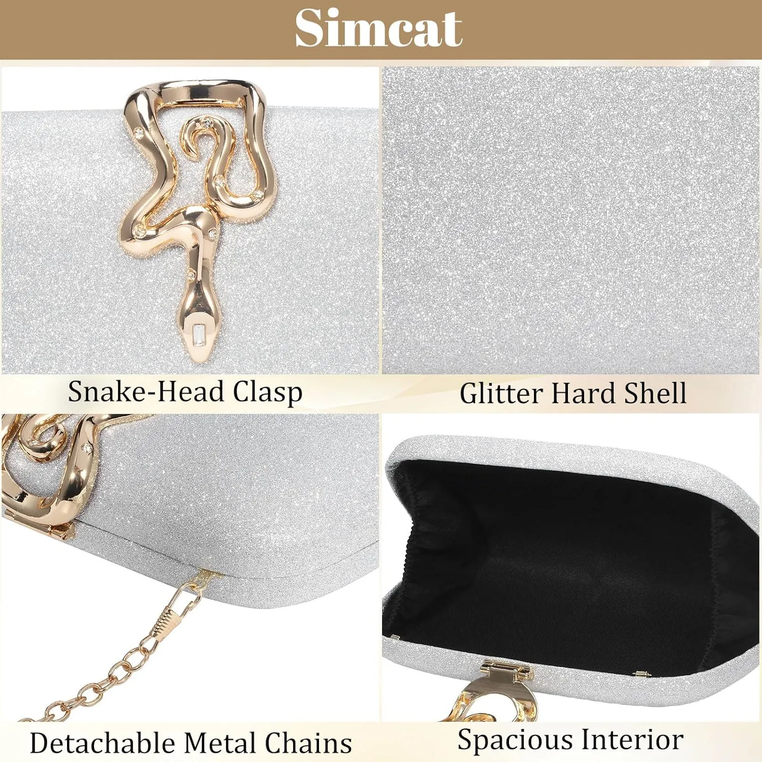 Simcat Glitter Clutch Purses for Women Elegant Evening Bag for Parties, Weddings and Formal Events