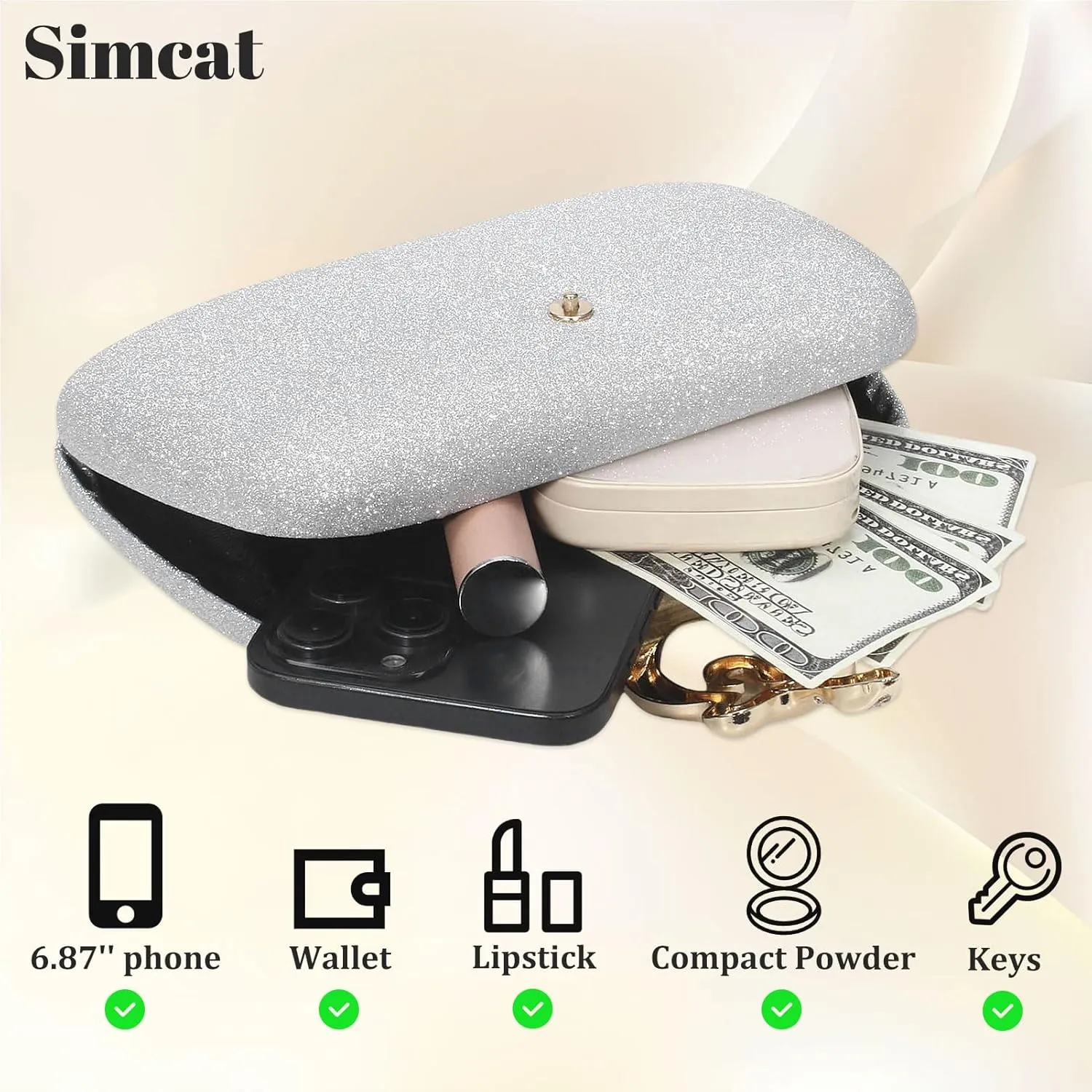 Simcat Glitter Clutch Purses for Women Elegant Evening Bag for Parties, Weddings and Formal Events