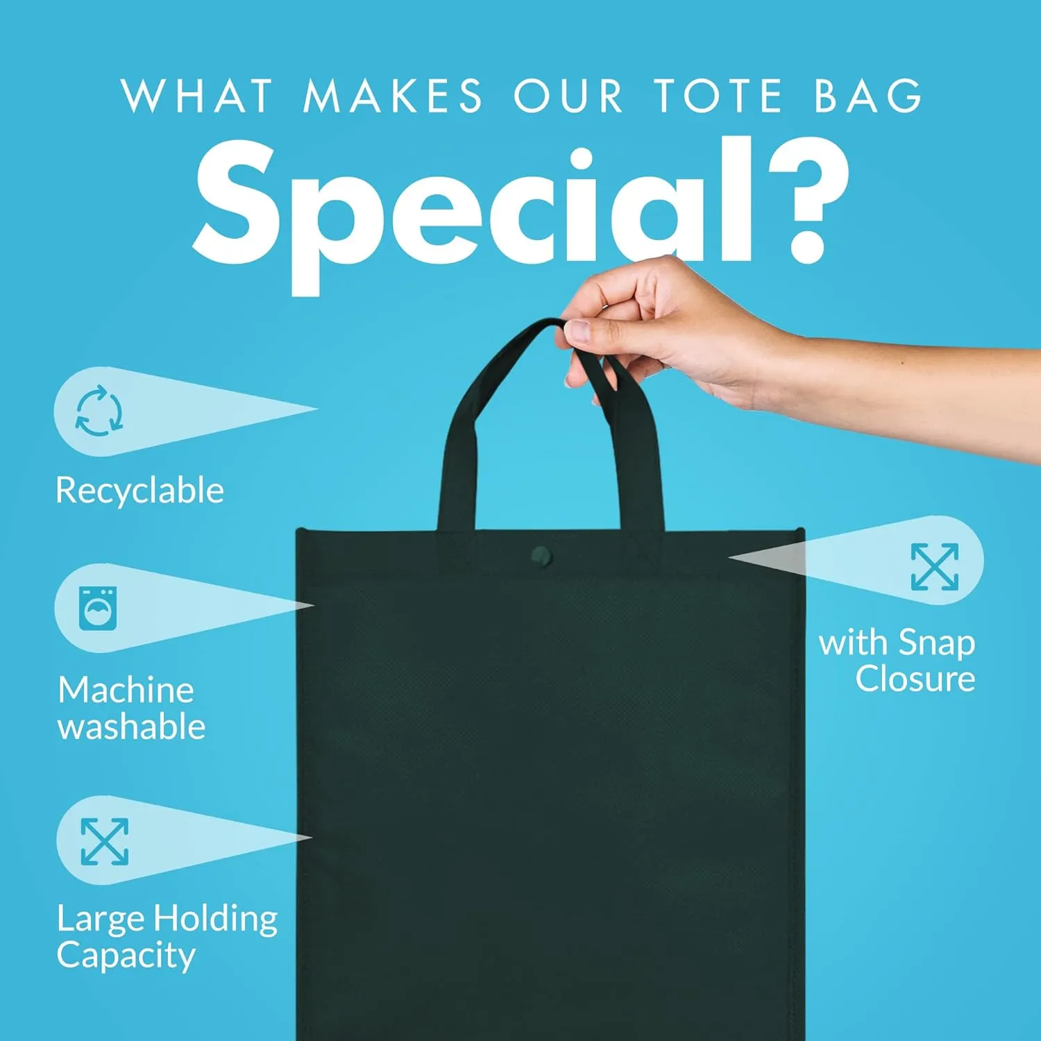 Simply Green Solutions - Reusable Grocery Bags, Durable Large Tote Bags, Shopping Bags for Groceries, Utility Tote, Reusable Gift Bags With Handles, 14 x 16.5 x 6, Pack of 10, Hunter Green