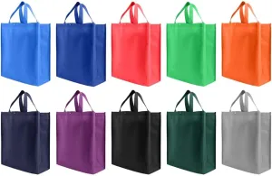 Simply Green Solutions - Reusable Grocery Bags, Durable Tote Bags, Shopping Bags for Groceries, Utility Tote, Reusable Gift Bags With Handles, 14 x 16.5 x 6, 10 Color Variety, Pack of 10