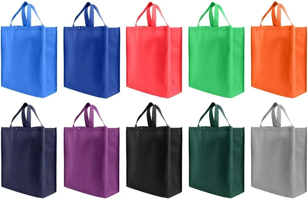 Simply Green Solutions - Reusable Grocery Bags, Durable Tote Bags, Shopping Bags for Groceries, Utility Tote, Reusable Gift Bags With Handles, 14 x 16.5 x 6, 10 Color Variety, Pack of 10