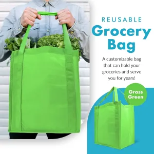 Simply Green Solutions - Reusable Grocery Bags, Wide Tote Bags with 20-Inch Reinforced Handle, Shopping Bags for Groceries, Reusable Gift Bags with Handles, 13 x 15 x 10, Pack of 10, Grass Green