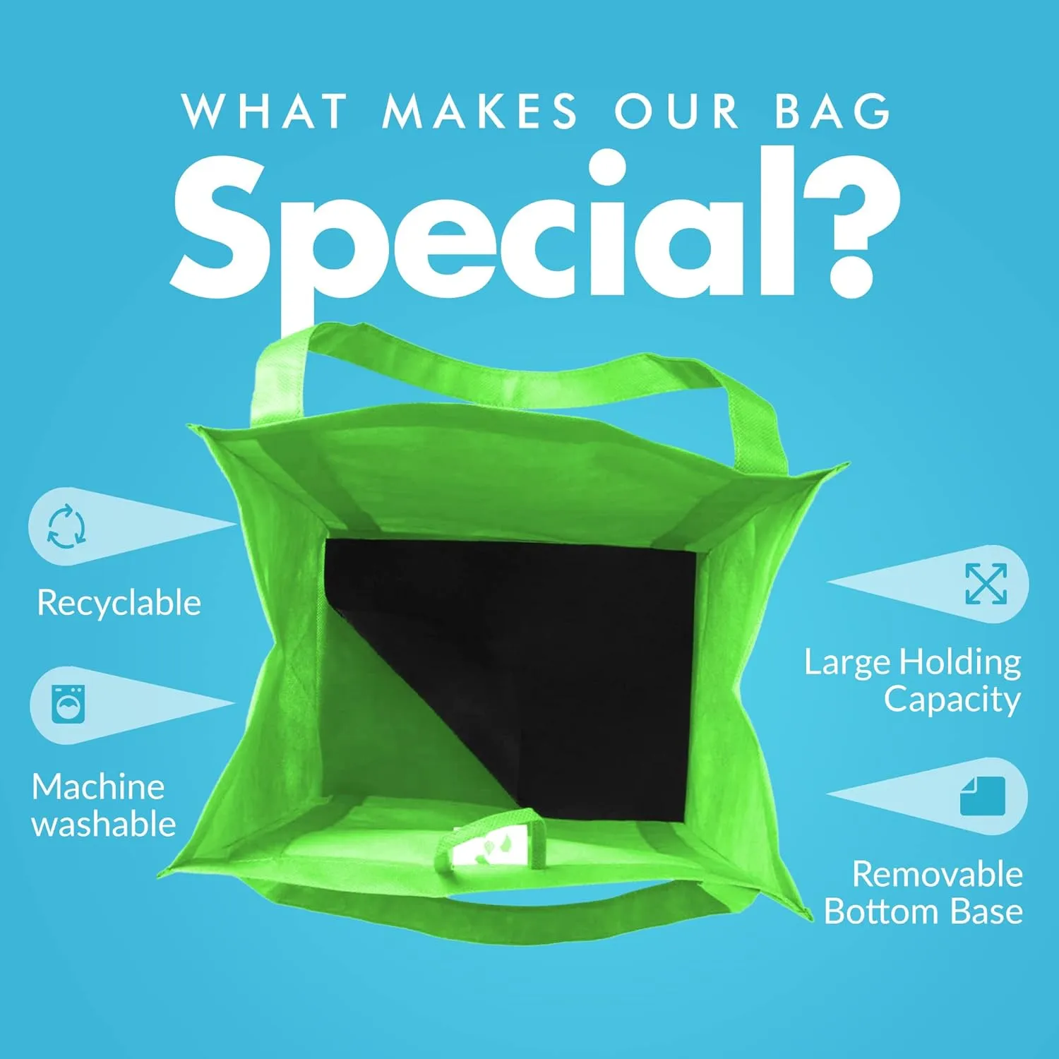Simply Green Solutions - Reusable Grocery Bags, Wide Tote Bags with 20-Inch Reinforced Handle, Shopping Bags for Groceries, Reusable Gift Bags with Handles, 13 x 15 x 10, Pack of 10, Grass Green