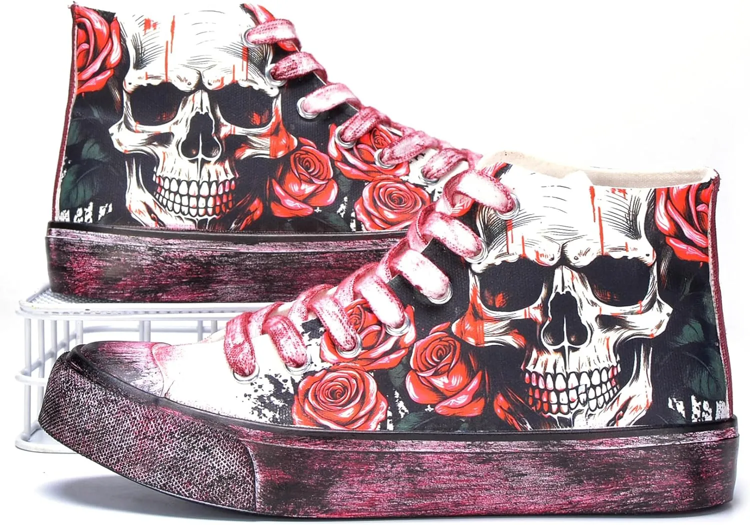 Skull Shoes for Women Fashion Sneaker Men's Black Hand-Painted Graffiti Shoes Punk Cosplay Hip Hop Teen Boys Girls Student Casual Walking Streetwear