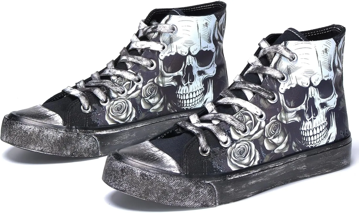 Skull Shoes for Women Fashion Sneaker Men's Black Hand-Painted Graffiti Shoes Punk Cosplay Hip Hop Teen Boys Girls Student Casual Walking Streetwear