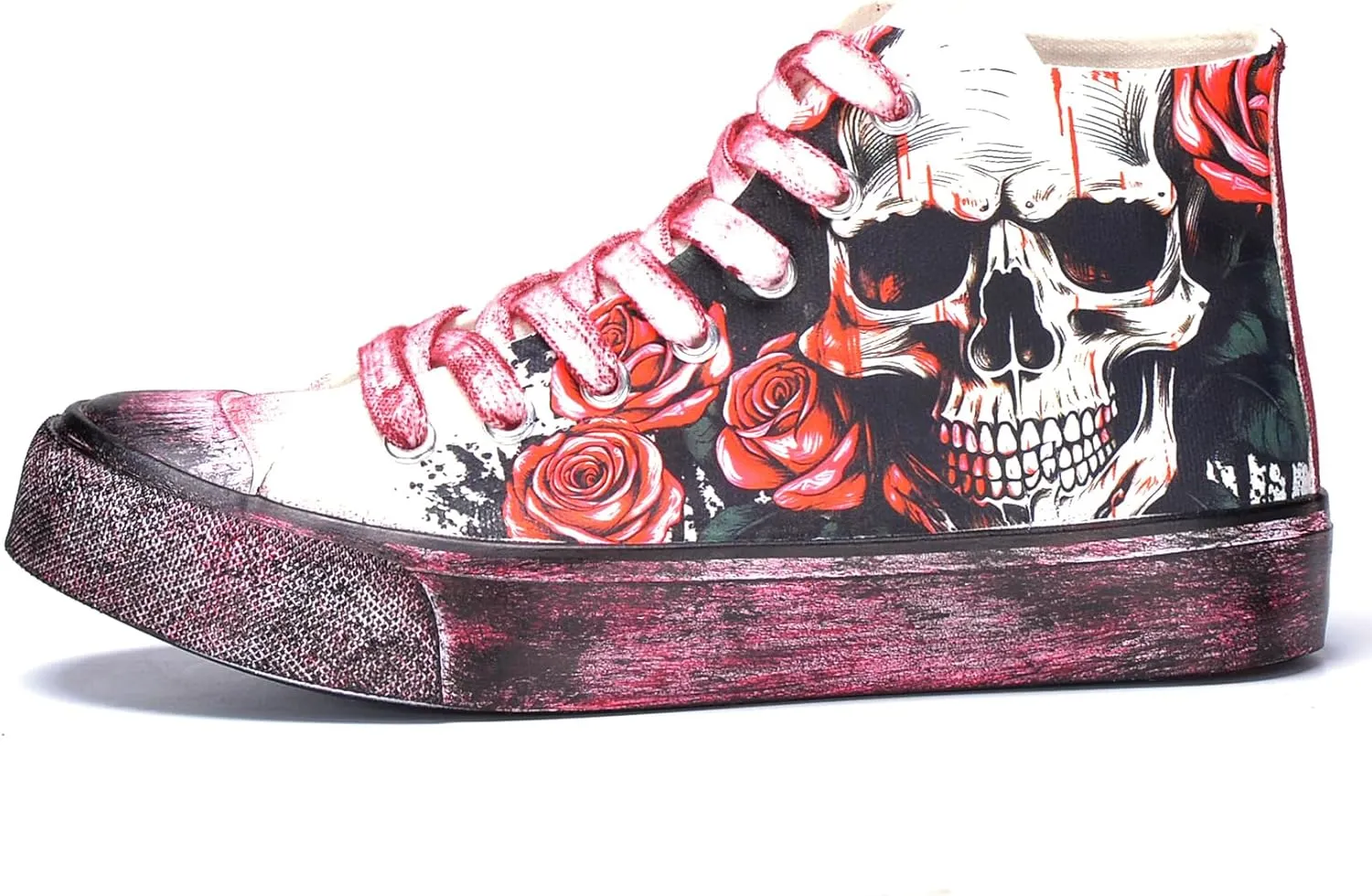 Skull Shoes for Women Fashion Sneaker Men's Black Hand-Painted Graffiti Shoes Punk Cosplay Hip Hop Teen Boys Girls Student Casual Walking Streetwear