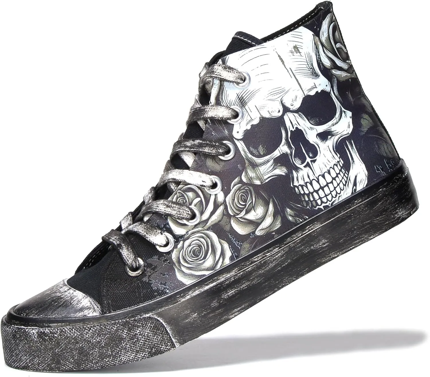 Skull Shoes for Women Fashion Sneaker Men's Black Hand-Painted Graffiti Shoes Punk Cosplay Hip Hop Teen Boys Girls Student Casual Walking Streetwear