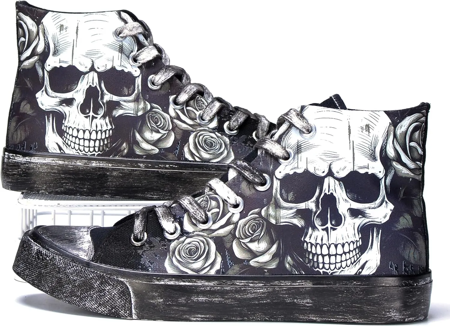 Skull Shoes for Women Fashion Sneaker Men's Black Hand-Painted Graffiti Shoes Punk Cosplay Hip Hop Teen Boys Girls Student Casual Walking Streetwear