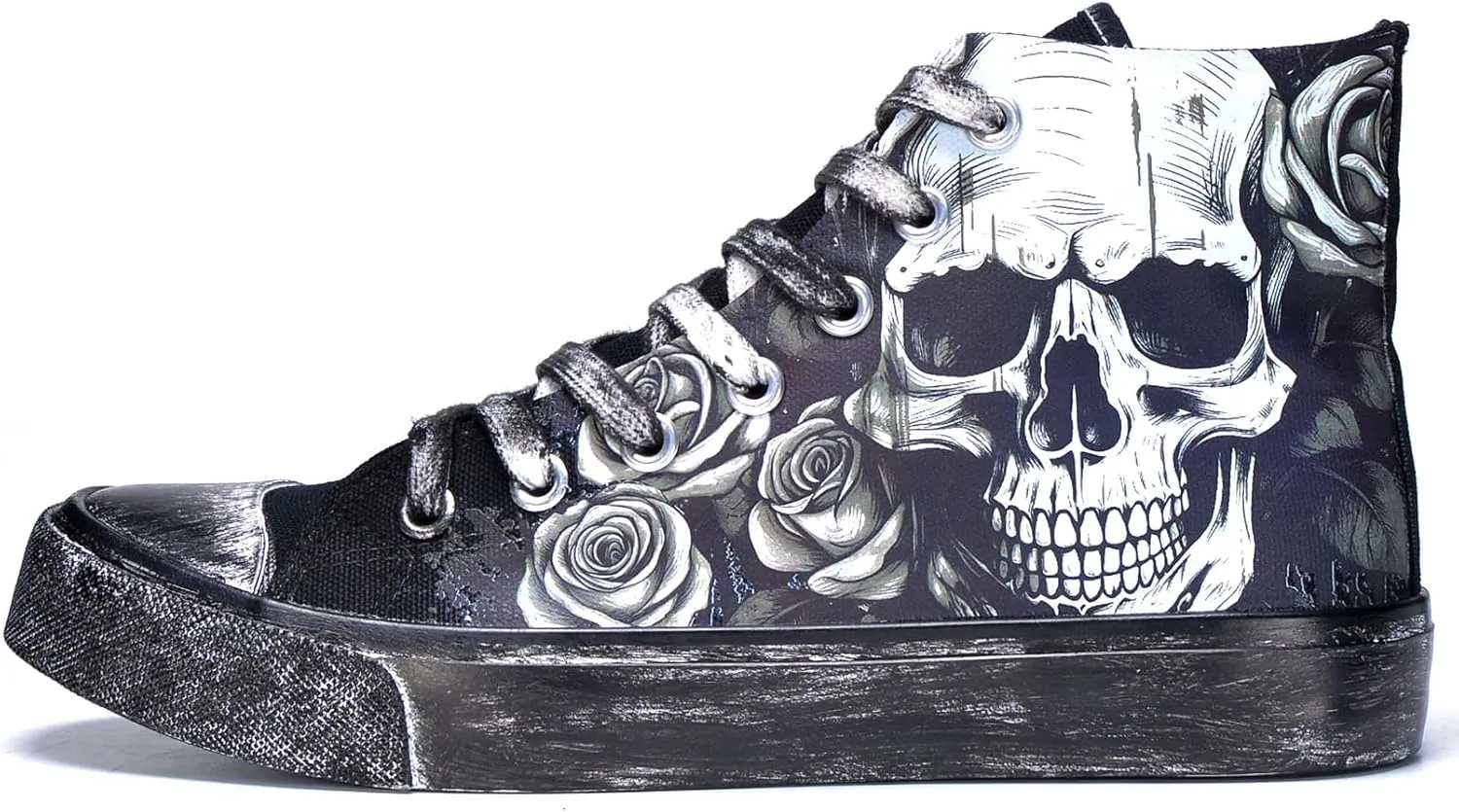 Skull Shoes for Women Fashion Sneaker Men's Black Hand-Painted Graffiti Shoes Punk Cosplay Hip Hop Teen Boys Girls Student Casual Walking Streetwear