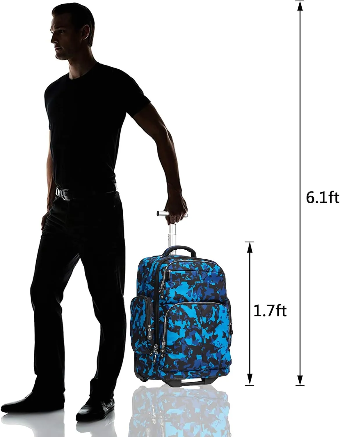 SKYMOVE 20 inches Big Storage Multifunction Travel Wheeled Rolling Backpack Luggage Books Laptop Bag, Blue