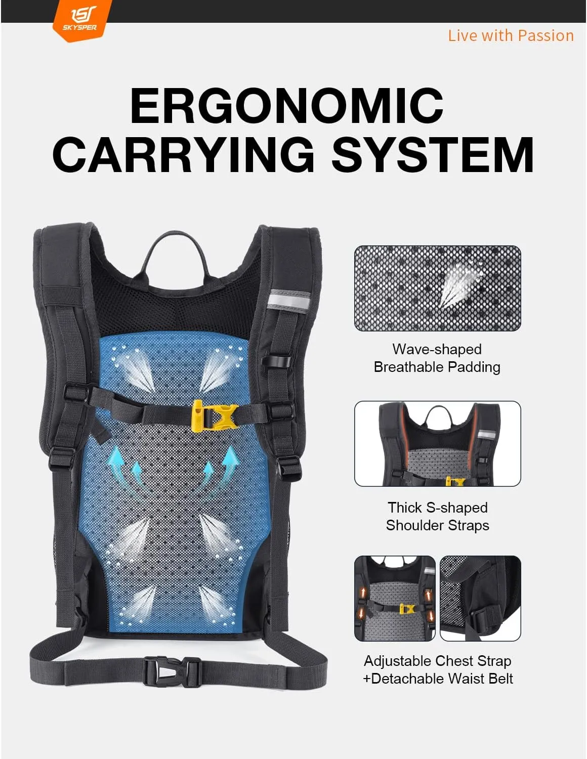 SKYSPER Small Hiking Backpack 15L Lightweight Travel Daypack for Camping Travelling Breathable Walking Daybag for Women Men